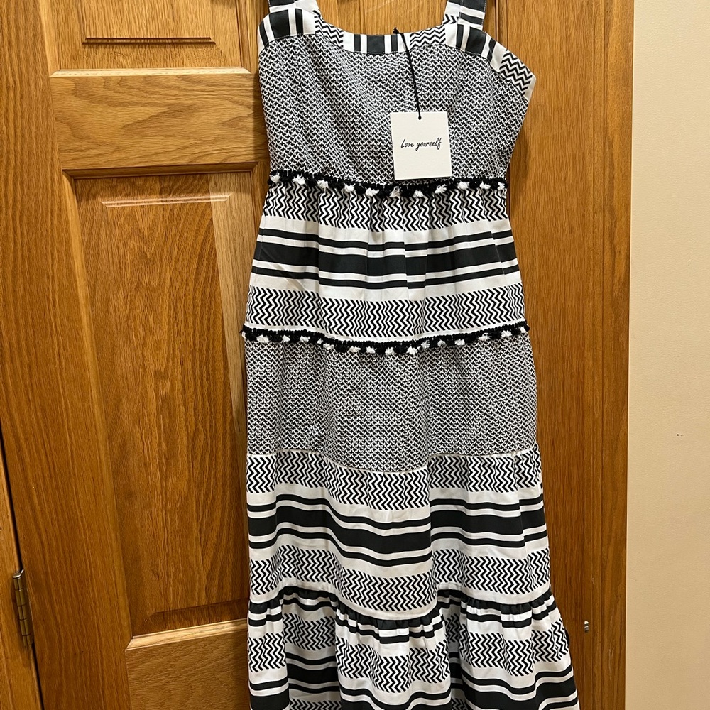 Love Yourself Black & White Striped Maxi Dress